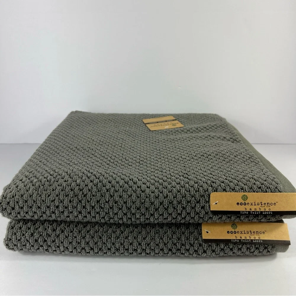 Ecoexistence Bamboo Bath Towels Set of 2 Dark Gray Soft Zero Twist Cotton NEW